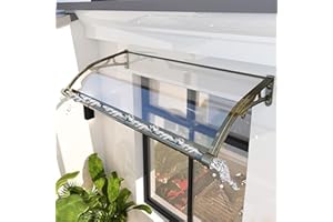 Nollapo Metal Window Door Awning Canopy UPF 50+, Dark Brown with Aluminum Bracket Polycarbonate Board 40 Inch x 40 Inch for Outside (40 Inch x 40 Inch, Transparent Canopy + Black Metal Bracket)