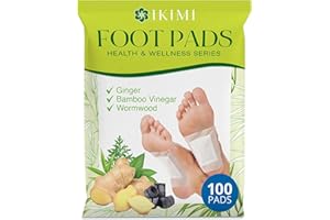 IKIMI Natural Herbal Foot Pads: Ginger Wormwood Bamboo Vinegar - Premium Foot Care - Relieves Stress and Fatigue - Improves Sleep and Supports Body Cleansing - 100 Pads (Pack of 1)