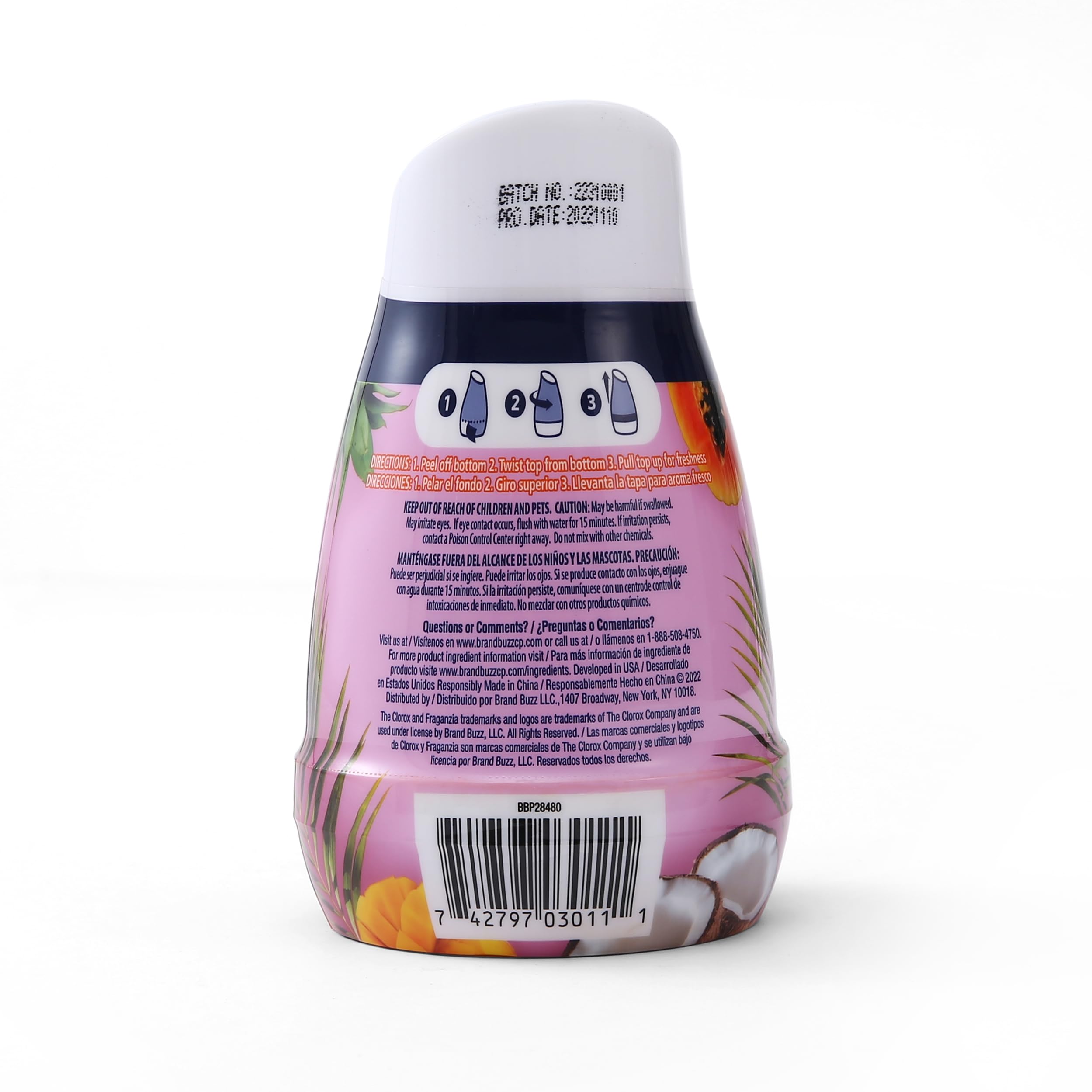 Clorox Fraganzia Gel Air Freshener Cone, Hawaiian Escape Scent - No-Plug, Battery-Free Air Freshener for Small Rooms, Closets, Kitchens, Bathrooms, Offices and More, 6 Ounce