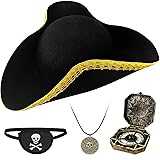 Zddaoole 4PCS Black Tricorn Hat,Pirate Hat with