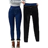 Yehopere Women's Fleece Lined Jeans Winter High Waist Pull On Skinny Denim Pants Thermal Flannel Lined Jeggings