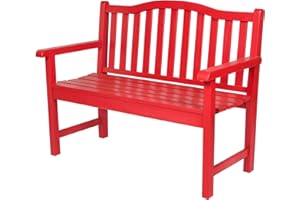 Shine Company Belfort Outdoor Solid Wood Patio Garden Bench, Ergonomic Seat, 22" D x 44.75" W x 36" H, Chili Red