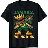 Jamaica Young King Dabbing Proud Jamaican Flag For Boys T-Shirt