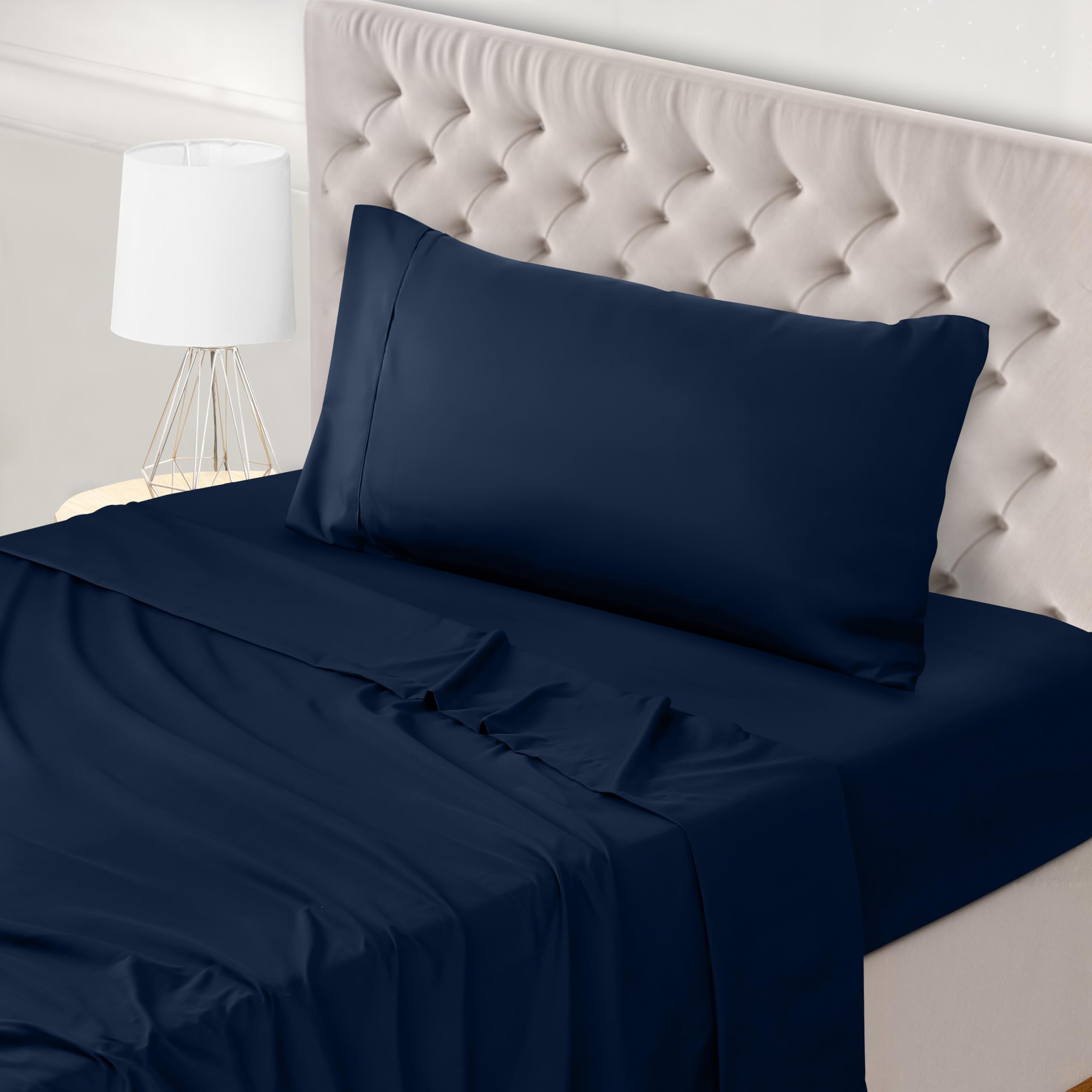 Utopia Bedding Bed Sheet Set Single, Navy Blue, 3 Piece – Fitted Sheet, Flat Sheet with 1 Pillow Case 50x75 – Wrinkle, Shrinkage and Fade Resistant – Oeko-Tex Certified, Polyester Microfiber Fabric