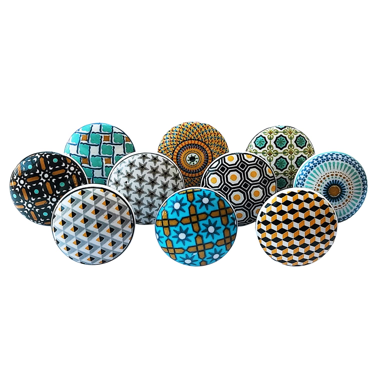 Royal Kraft Vintage Multicolor Printed Ceramic Pull Knobs for Kitchen Cabinet, Door & Drawer, Wardrobe, Cupboard (10 Designs x 2 pcs = 20 knobs) Sknob016_20 — image 1