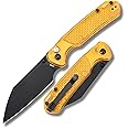 CJRB Pyrite-Light Folding Knife, 3.34'' AR-RPM9 Steel Blade Pocket Knife with Clip for Men Women, Sharp EDC Knife for Camping Survival Hiking, J1945 Amber