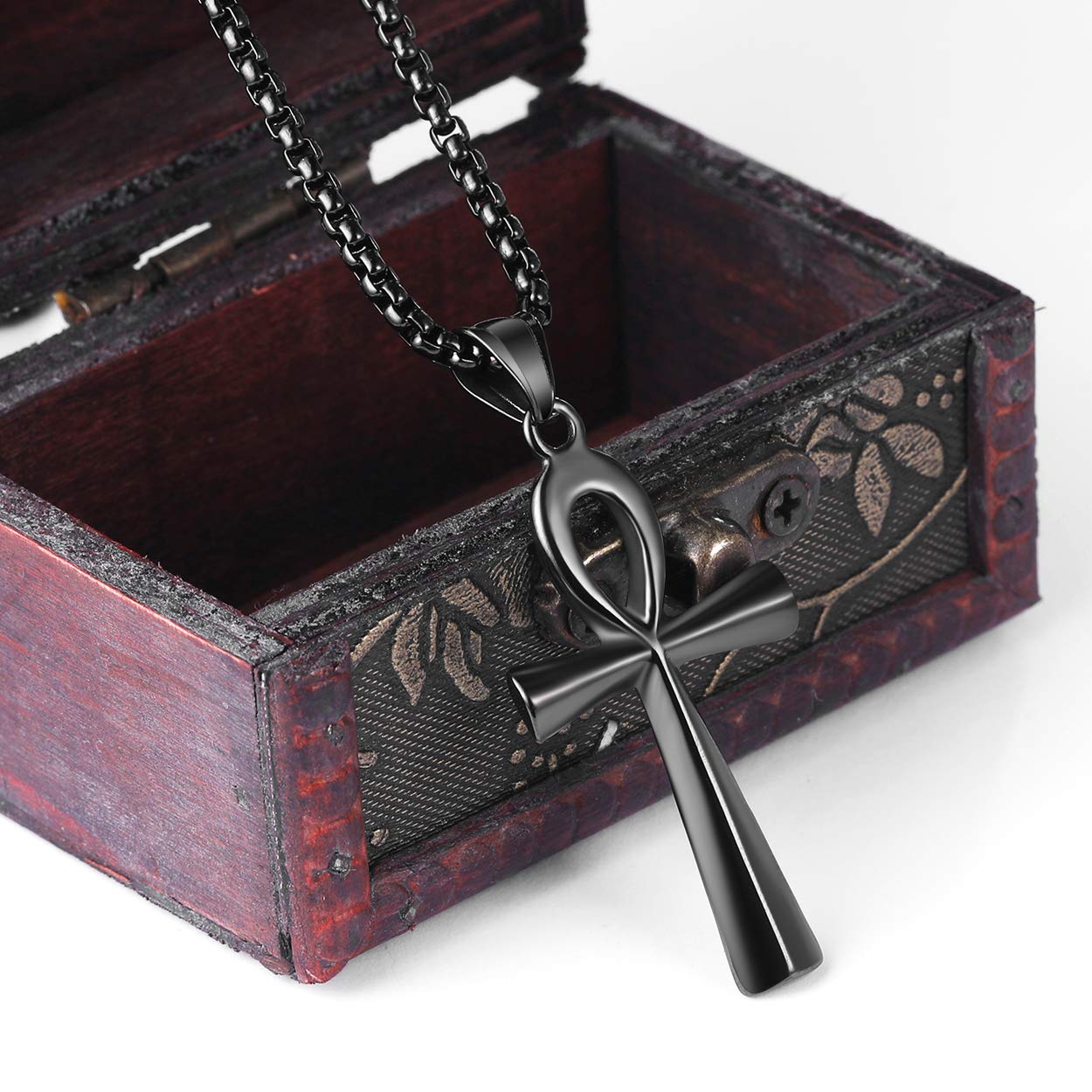 Rehoboth Stainless Steel Ancient Egyptian Coptic Ankh Cross Pendant Necklace for Womens Mens 24 Inch Chain Black Gold Silver
