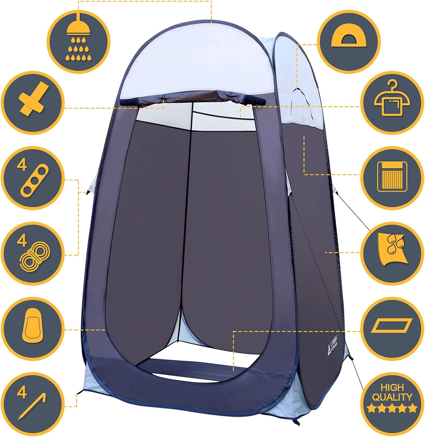 Leader Accessories Pop Up Shower Tent Dressing Changing Tent Pod Toilet Tent 4' x 4' x 78"(H) Big Size (1Grey): Sports & Outdoors
