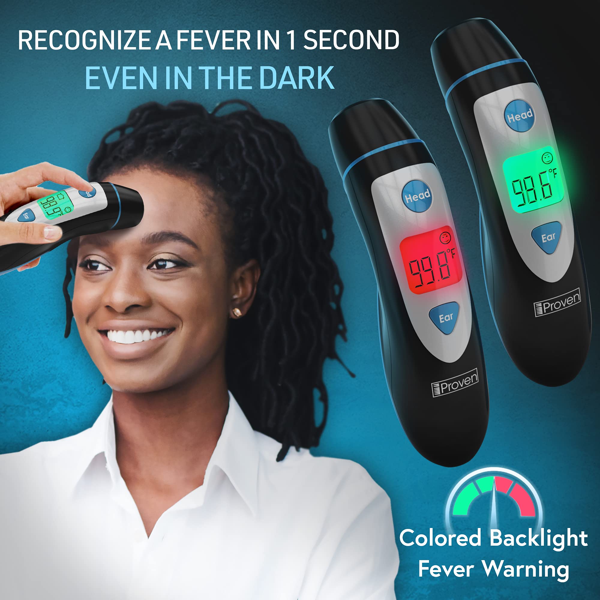 Forehead Thermometer for Adults and Kids with Ear Function (Superior Accuracy, Fast & Easy to Use with Colored Fever Alarm and 20 Memory, Quick 1-sec Temperature Thermometer