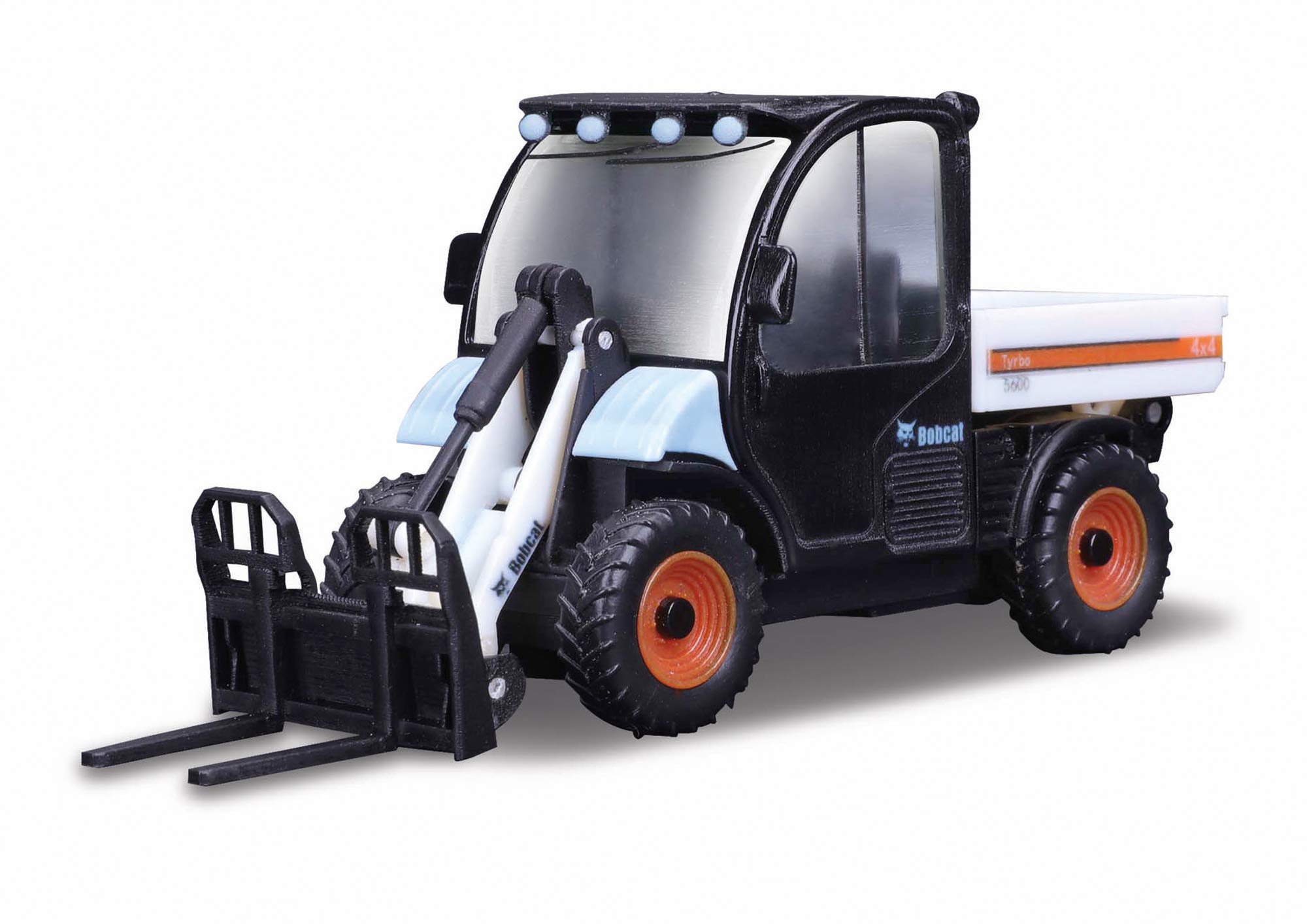 Bburago Die-Cast BOBCAT TOOLCAT with Working PALLET FORK - Replica Collectible Model Toy -1:50 Scale, White