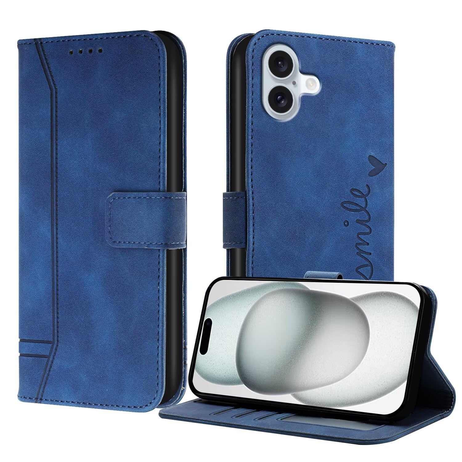 GoodcAcy Wallet Case for iPhone 16 Plus Leather Wallet Case, Flip Case with Card Holder and Magnetic Buckle, Leather Book Case for iPhone 16 Plus (Blue)