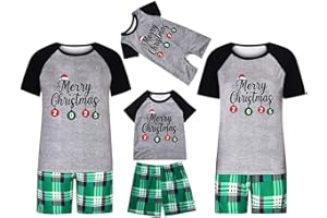 Family Christmas Pajamas Set Short Sleeve 2025 Xmas Graphic Tees and Shorts Matching Holiday Pajamas Loungewear
