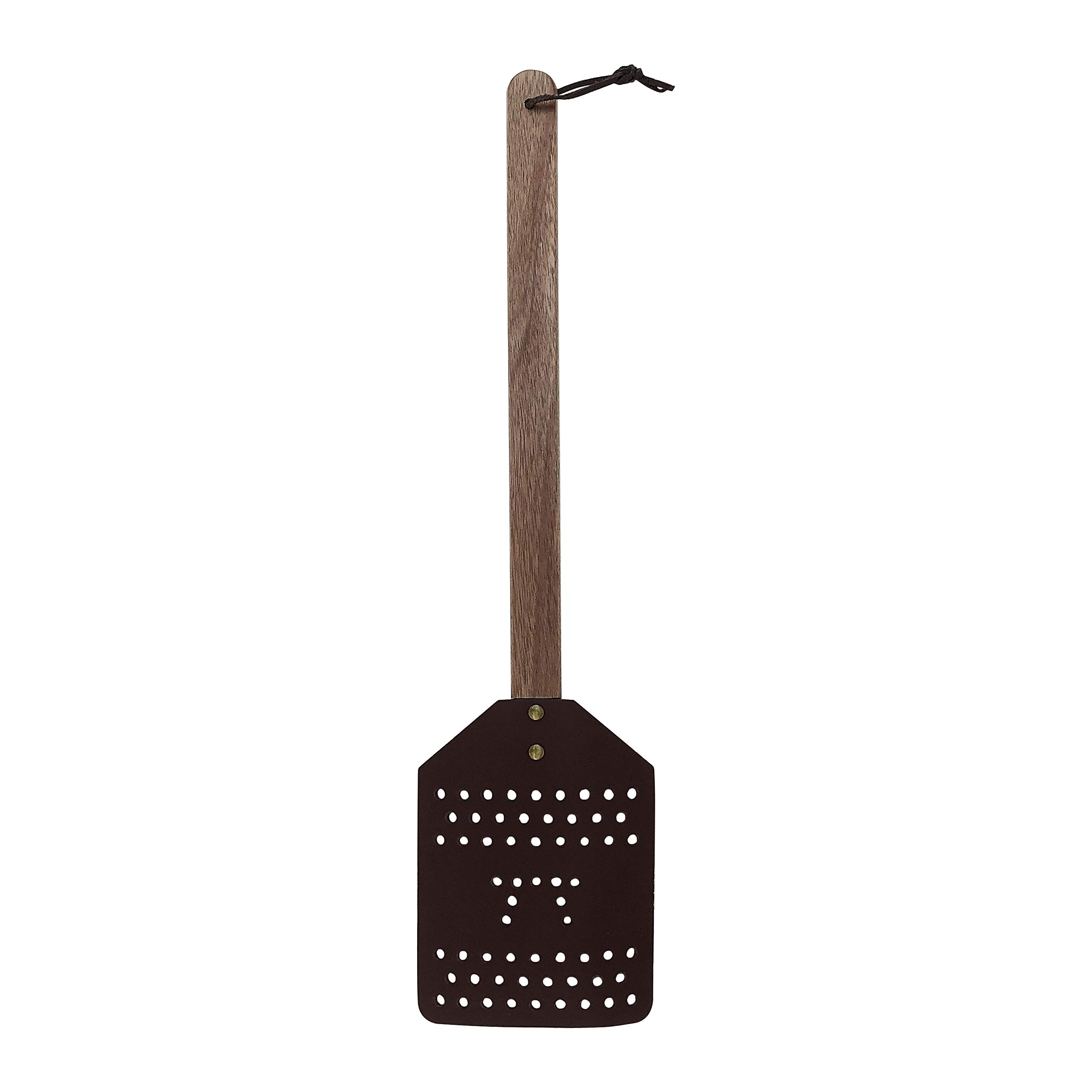 Outset 76635 Extra Large Acacia Wood and Leather Fly Swatter 19" Long x 5" Wide Brown