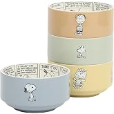 Peanuts Snoopy Bonbon Bites 4-Piece 5.5-Inch Decorated Stoneware Ceramic Stackable Bowl Set, Microwave &amp; Dishwasher Safe Snack and Dessert Bowls