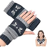 Cat Embroidery Splicing Knitted Gloves Warm Gloves Fashion Leaky Finger Casual Women's Glove