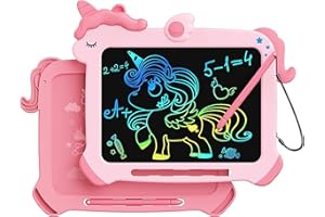 Kikapabi LCD Writing Tablet for Kids, Unicorn Colorful Screen Doodle Board, Electronic Drawing Pad, Educational Toy, Toddlers Travel Toy, Christmas Birthday Gift for 3 4 5 6 7 Year Old Girls Pink