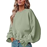 PRETTODAY Women's Casual Crew Neck Sweatshirt Long Sleeve Ruched Solid Loose Fitting Pullover Tops