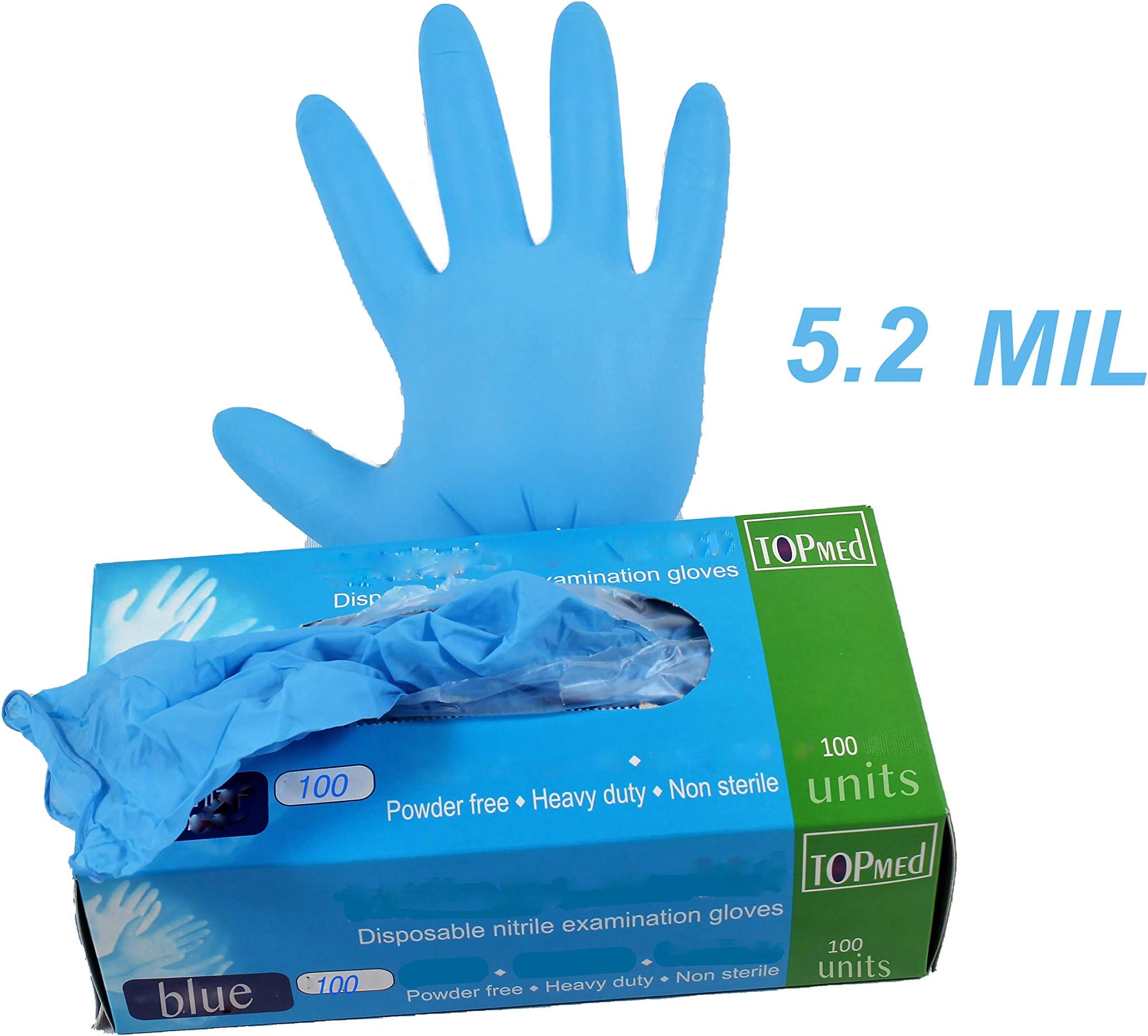 Disposable Nitrile Blue Exam Powder Free Gloves 5.2MIL Highest Quality 100 Count (Small)