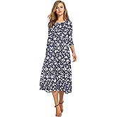 HOTOUCH Women's 3/4 Sleeve A-line and Flare Midi Long Dress