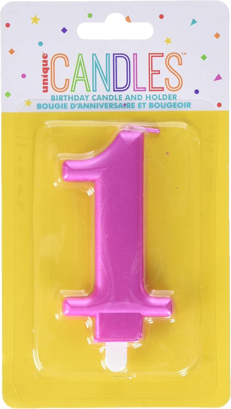 Unique Dazzling Metallic Pink Number 1 Birthday Candle 1 Pc