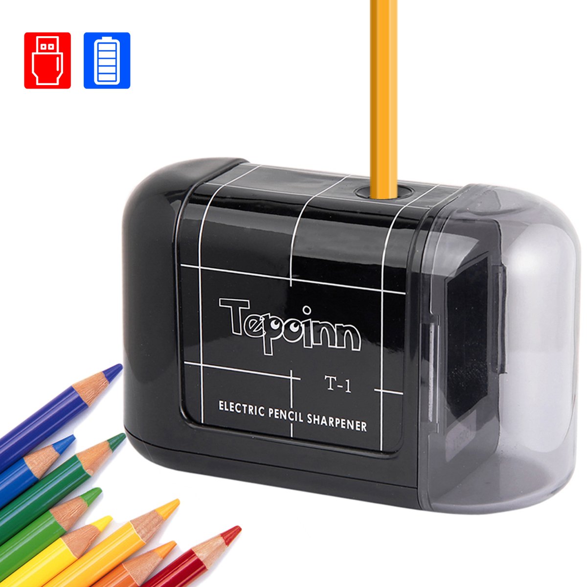 Tepoinn Electric Pencil Sharpener with 2 Holes Design for Different