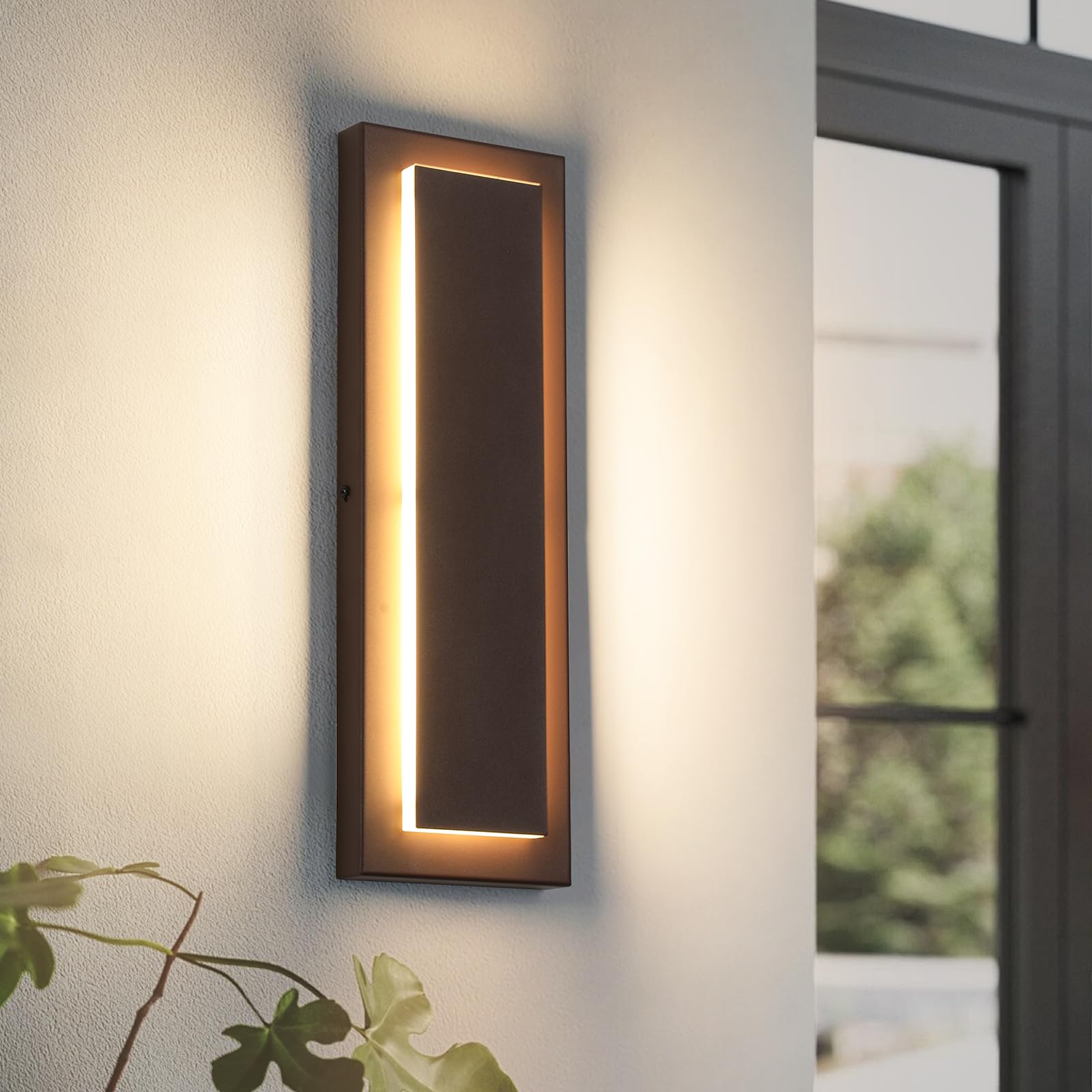 Photo 1 of ZSMAIKU 15.7 Inches Brown Modern Outdoor Wall Lights,Long Exterior Lighting Fixtures,Led Sconces Indoor,Long Wall Sconce,Porch Patio Front Door Wall Light Fixture,Waterproof 3000K 12W 1 Pack