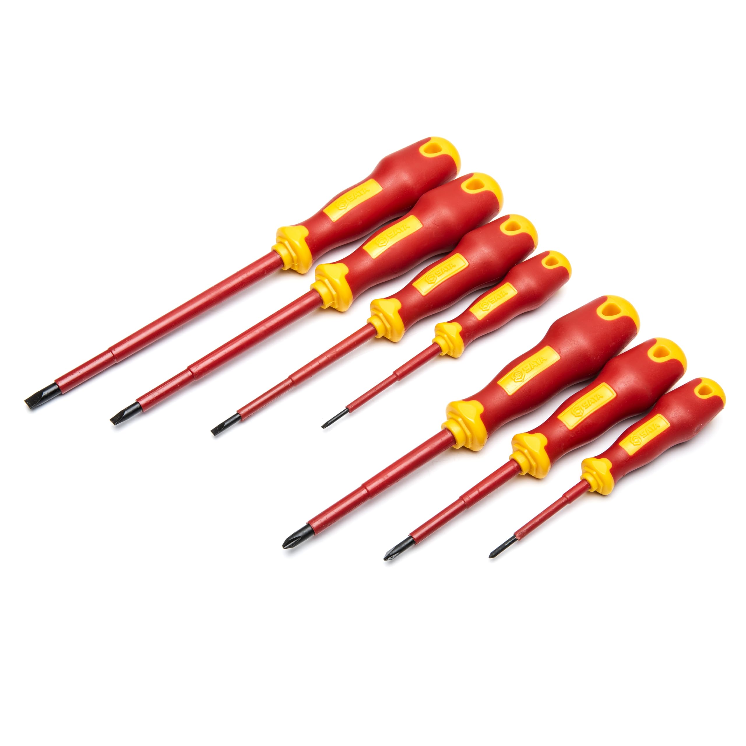 SATA ST09303 7-Piece VDE Insulated Electricians Screwdriver Set with Cushion Grip Handles and Alloy Steel Blades, Tested to 10,000 Volts — image 1
