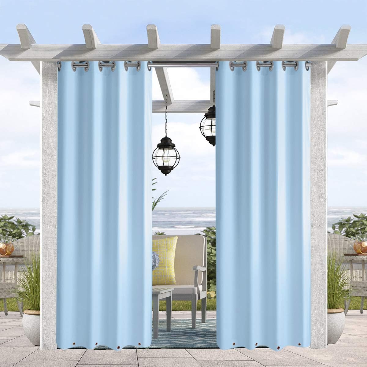 Pro Space Water & Wind Resistant Outdoor Curtain, Thermal Insulated Grommets on Top and Bottom, Privacy Panel Drapery for Patio Porch Gazebo Cabana, 50" W x 84" L, Blue