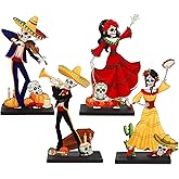 Strdfeve 4 Pieces Day of The Dead Table Top Decorations Wooden Halloween Sign for Mexican Fiesta Decorations,Dia De Los Muertos Centerpieces for Table