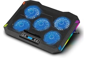 TOKREAL Laptop Cooling Pad with 5 Cooling Fans, Laptop Fan Cooling Pad for 14-17 Inch, Gaming Laptop Cooler Stand with 6 Height Adjustable, Notebook Cooler Pad with Two USB Port [2022 Version]