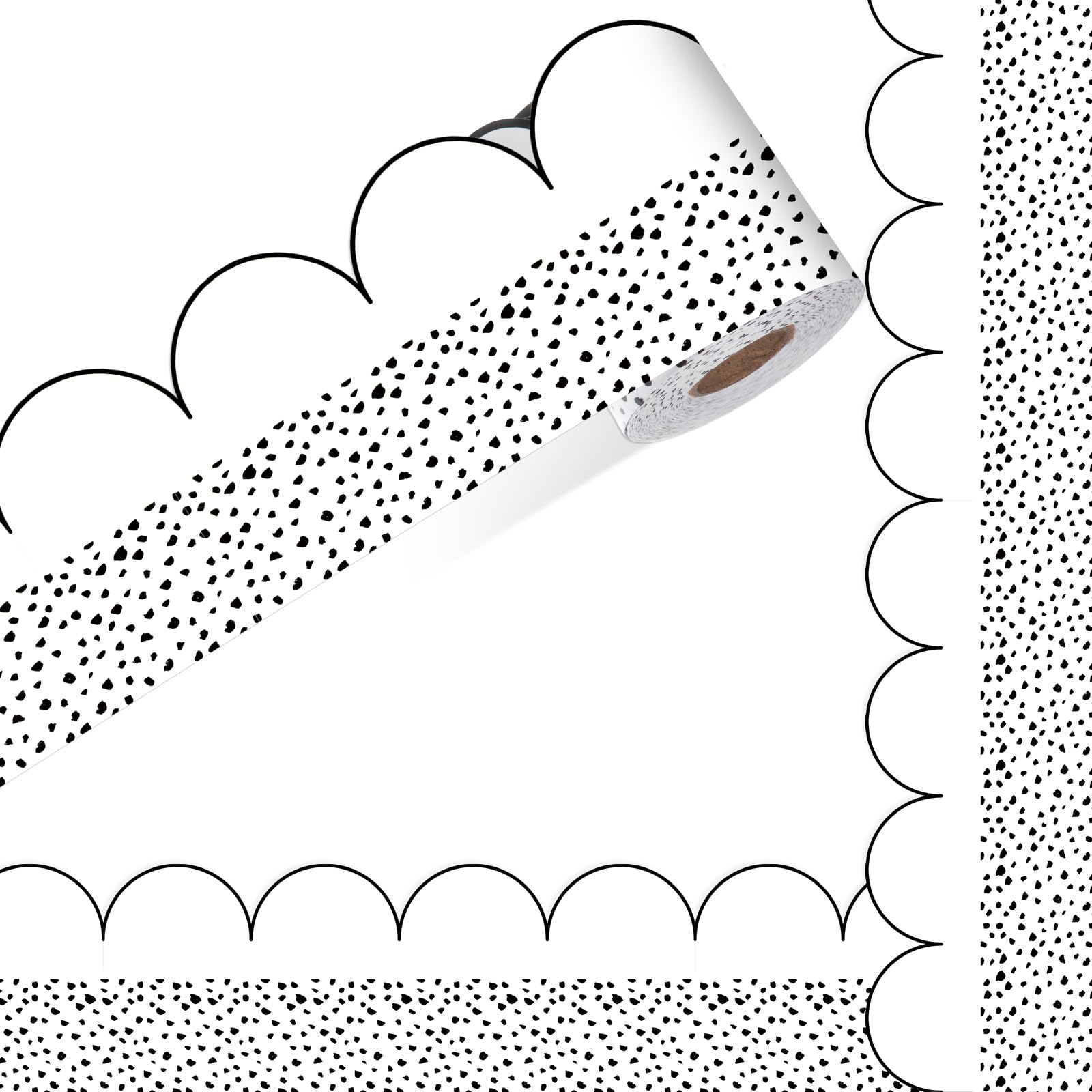 Photo 1 of Fuutreo 65ft Bulletin Board Borders for Classroom Decorations Black and White Polka Dots Bulletin Borders Trim Back to School Decor Boho Board Decoration for Teacher Classroom Office School(White)