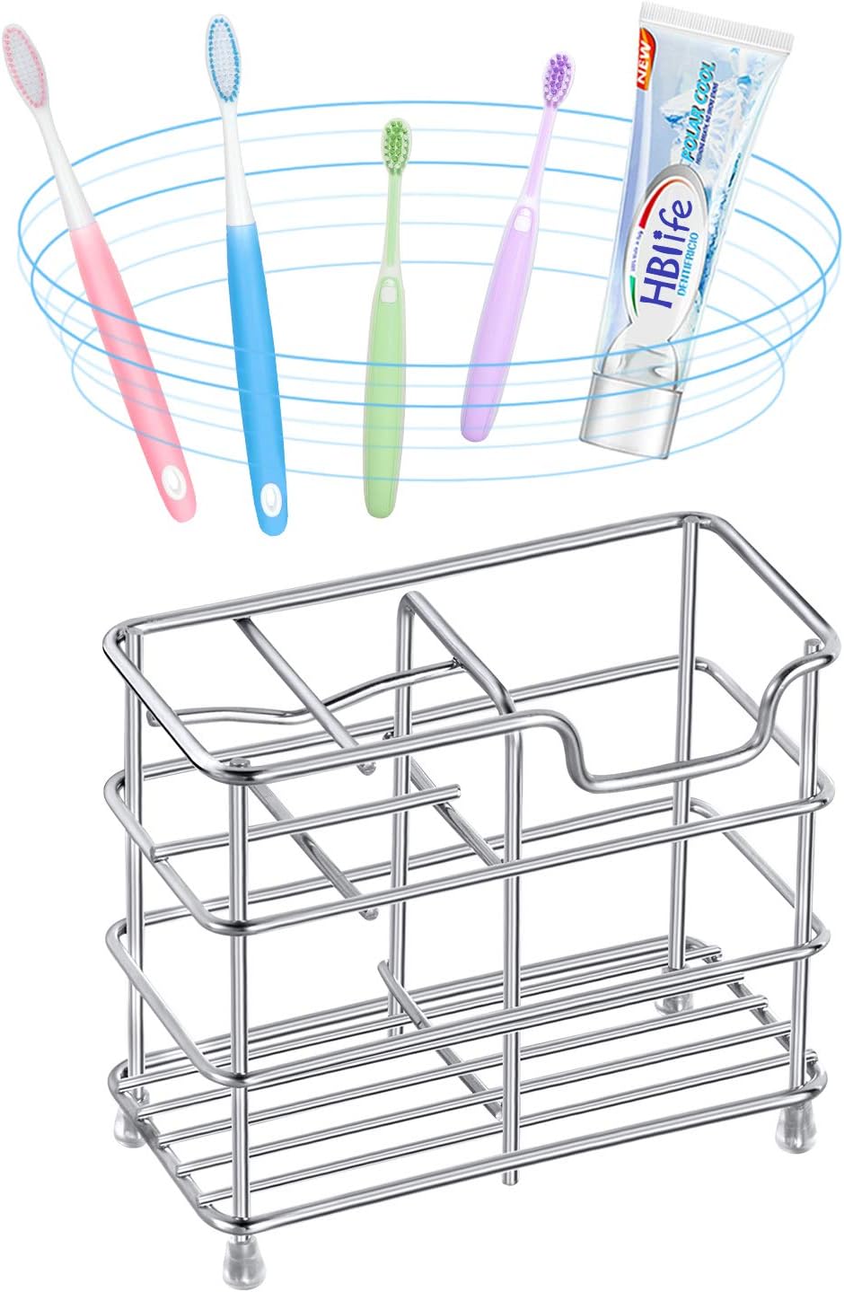 HBlife Stainless Steel Bathroom Toothbrush Holder Toothpaste Holder Stand, Silver: Home & Kitchen