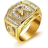 LAIMIUMIU33 Lucky Horseshoe Ring for men CZ Horse Head Ring Radiant Diamond Bling Biker 316 Stainless Steel Rings Iced Out Jewelry Punk Ring Hip Hop Heavy Metal Ring Vintage Animal rings mens fashion rings