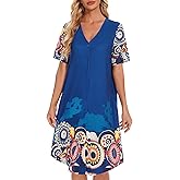 Moo Moos Nightgowns for Women with Pockets Button Down Sleepshirt Short Sleeve House Dress Floral Print Mumu Dresses