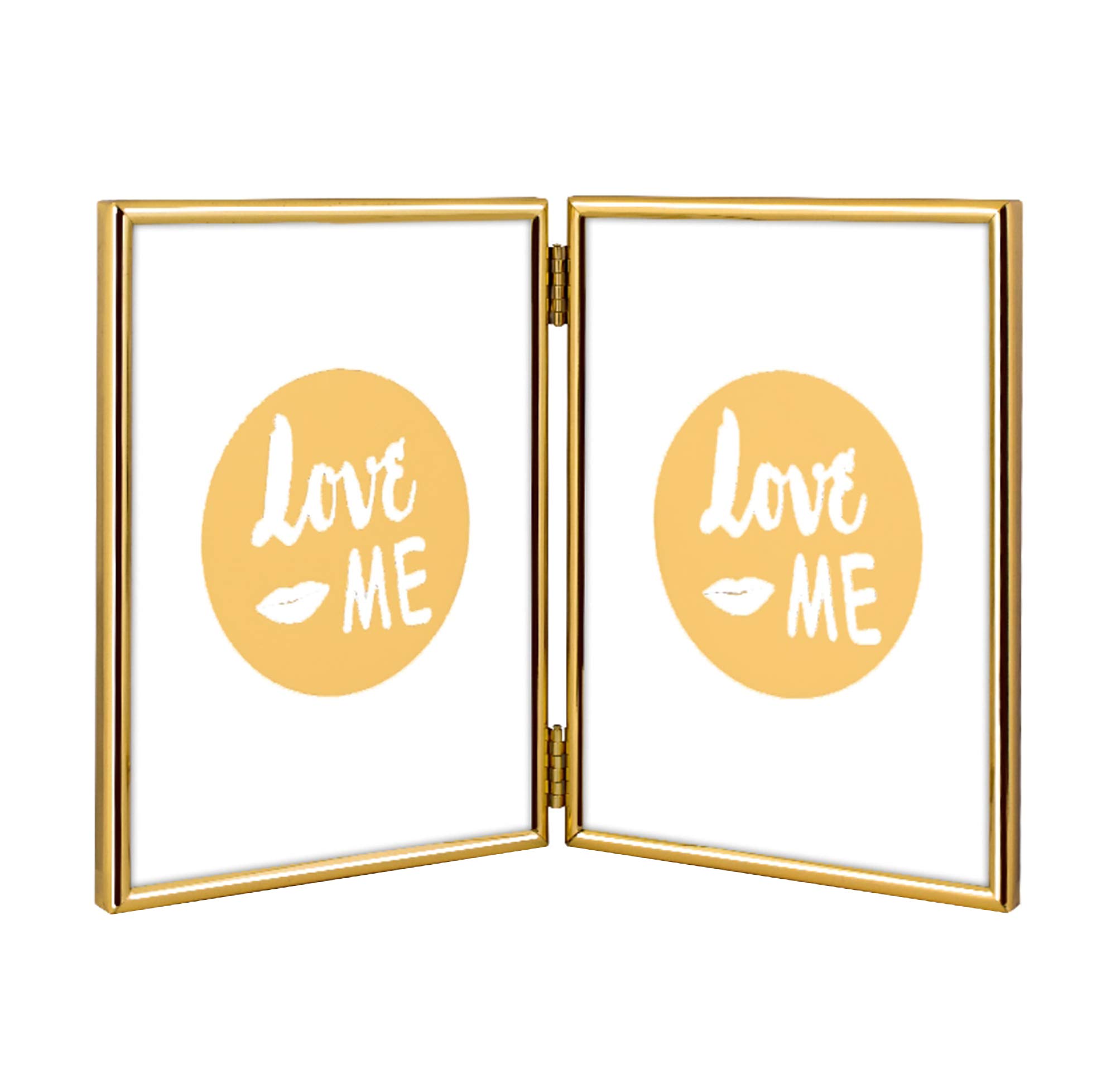 Gold Metal Hinged Double Photo Frame 5x7