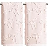 Artoid Mode 2 Pcs Pink 3D Bowknot Jacquard Hand Towels for Bathroom, 100% Cotton Soft Absorbent Bathroom Decor Towels, 13.7 x 29.5 Inch