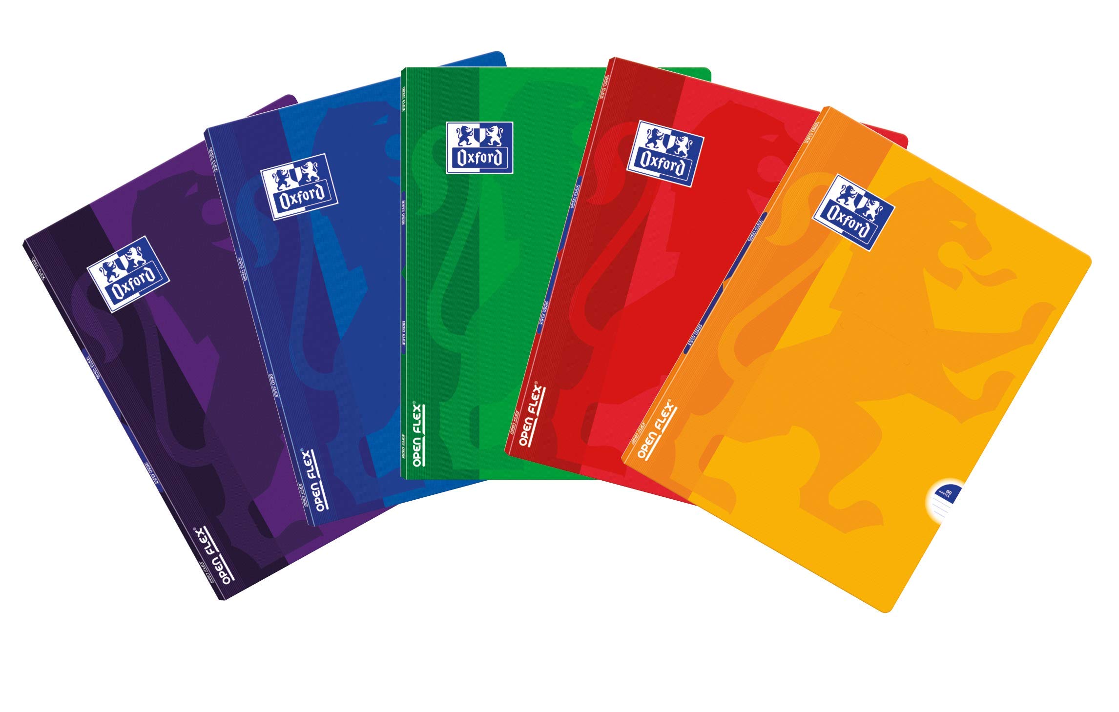 Oxford 400106956 OPENFLEX A4 Exercise Book 60 Sheets Line, Pack of 5, Assorted Colours Polypropylene Envelope