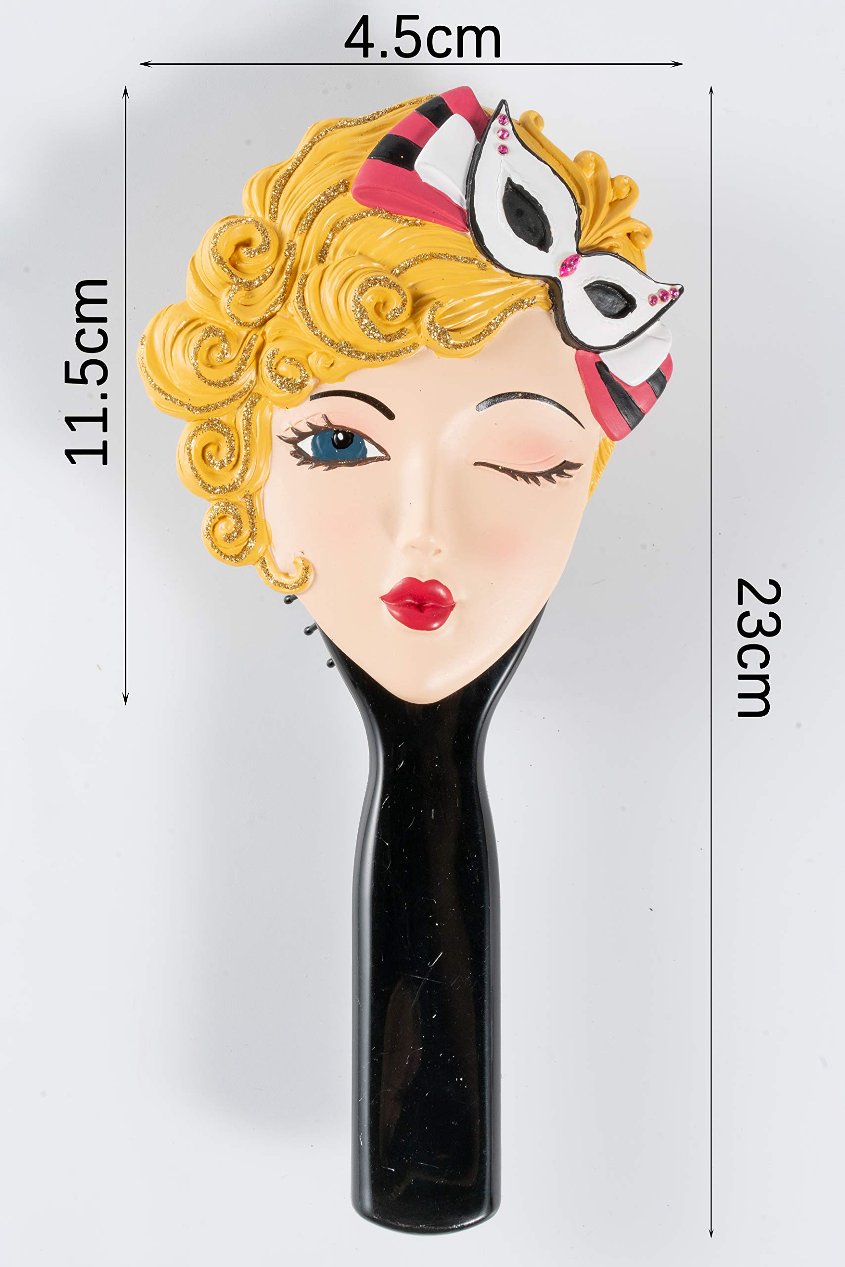 QThings Girl\'s Figurine Round Hair Brush: Fancy Round Women\'s Hard Bristled Hairbrush, Female in a Dress, Floppy Hat, Scarf and Purse