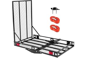 Happytools Hitch Cargo Carrier with Ramp, Folding Heavy Duty Steel Wheelchair Mobility Scooter Hitch-Mounted Carrier for Car,