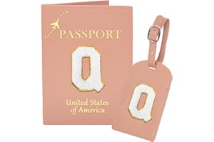 ULICO Initial Passport Cover Holder and Luggage tag Set,PU Leather Passport Case Travel Suitcase Tag with Letter Patch, Personalized Travel Luggage Accessories Gifts for Women Grils Teenage Pink Q