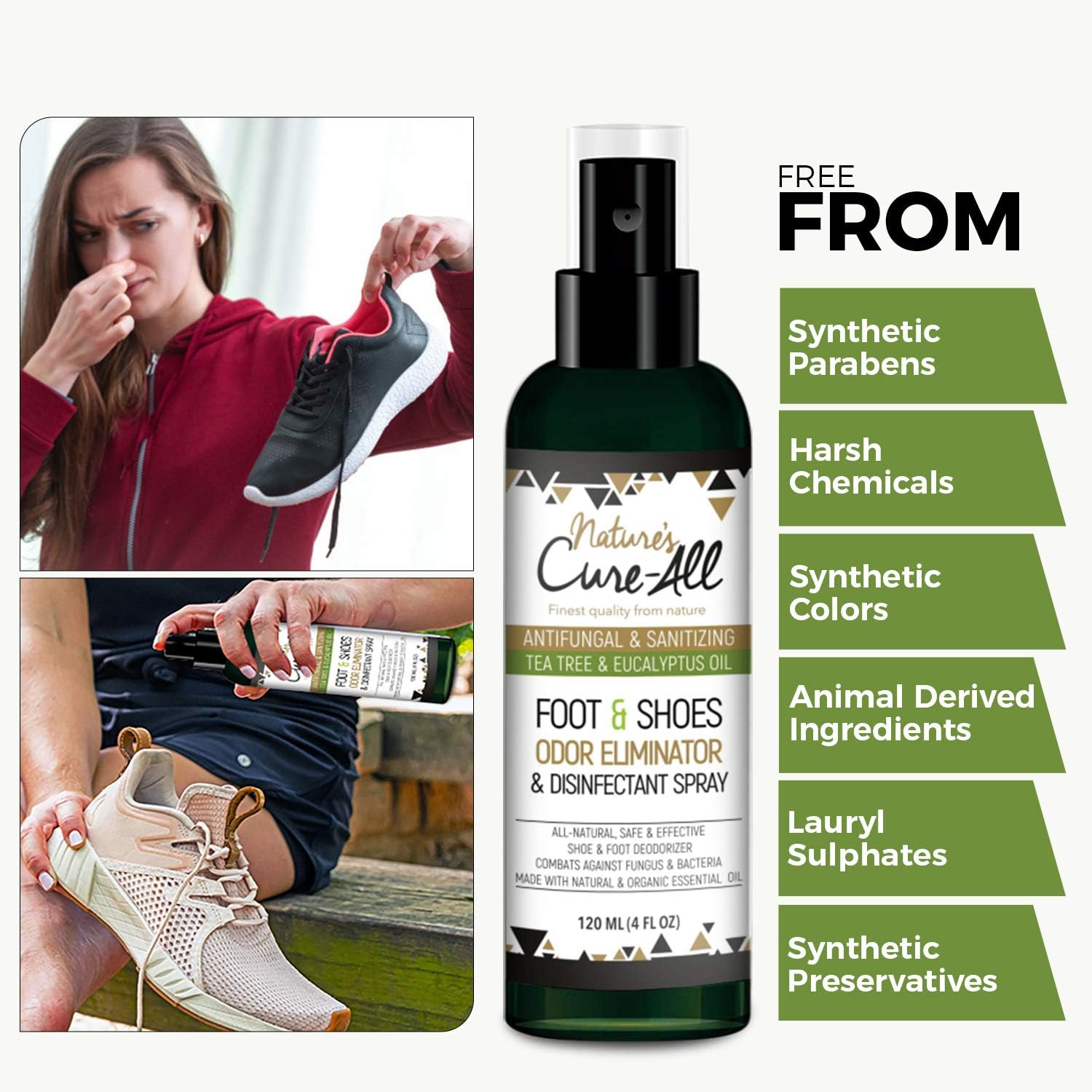 Odor Eliminator Foot & Shoe Sanitizer Spray 4Oz | Antibacterial Disinfectant Spray & Shoe Deodorizer Spray | 100% Natural Ingredients with Anti-fungal Tea Tree Oil | Made In USA: Health & Personal Care