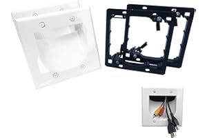 KCC Industries 2-Gang Recessed Low Voltage Cable Plate with Mounting Bracket +UL/CSA Listed Safe+ (2-Pack, White)