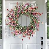 Artgar Front Door Wreath 24 Inch Spring/Summer Wreaths for Front Door, Front Door Wreaths for All Seasons for Indoor Outdoor Home Office Wall Window Wedding Farmhouse Decor (Red&Orange&Purple)
