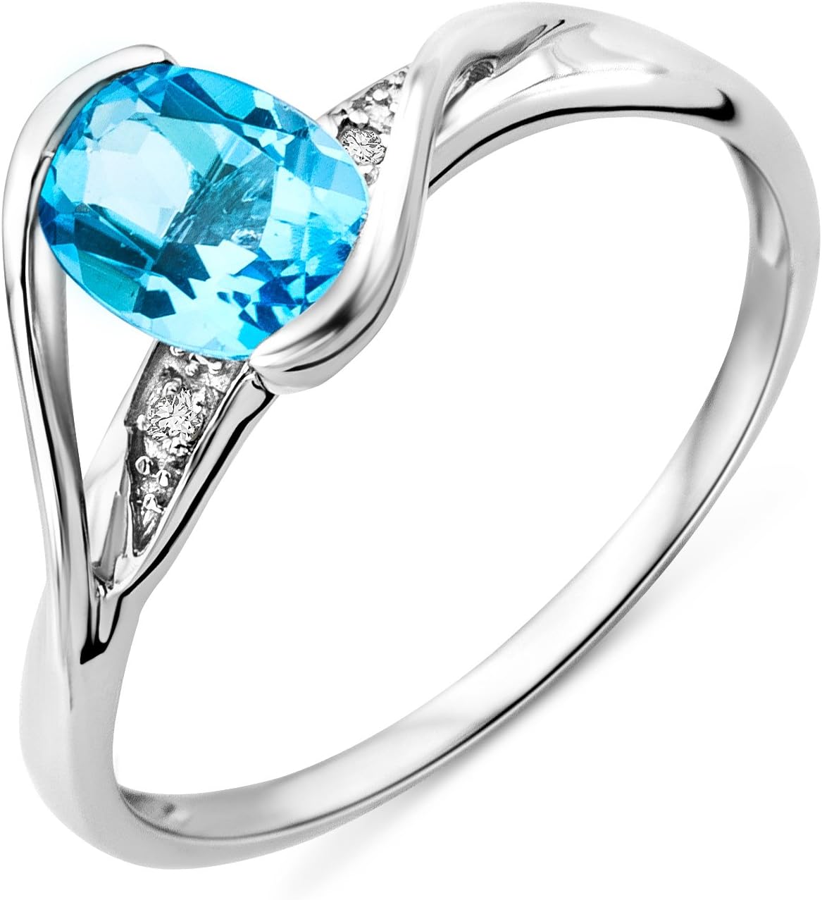 MIOREWomen's 9 ct White Gold Oval Topaz Ring