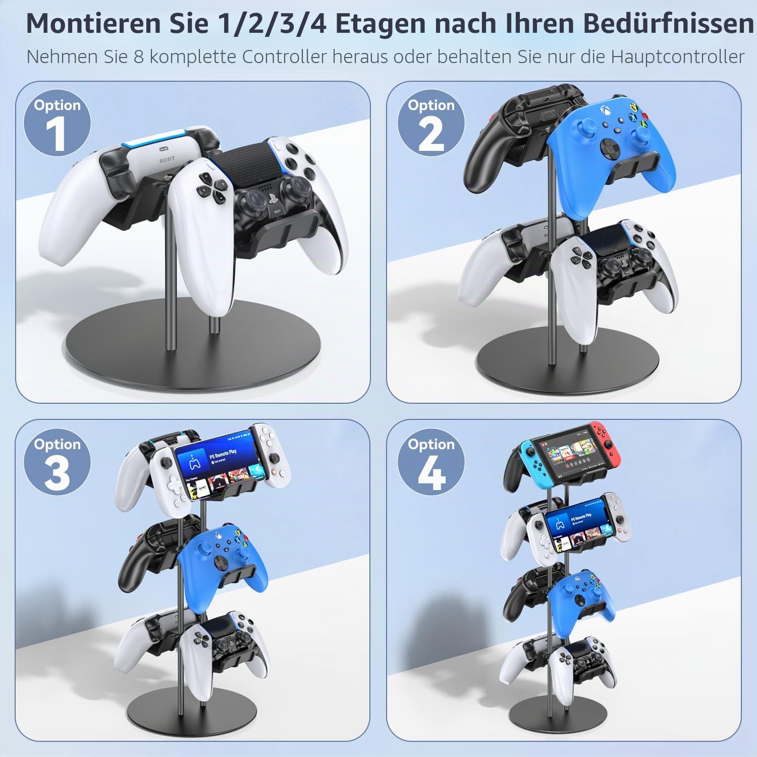 Gaming Deko Controller Halterung, 4-Stufen Controller Halter & Kopfhörer Halterung Tisch mit Kabel Gaming Organizer, Kopfhörer Halter für Universaler Controller/Headset, Gaming Zubehör Zimmer Deko 3