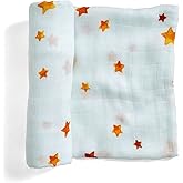Rookie Humans Super Soft Viscose from Bamboo Muslin Swaddle Blankets for Baby Girls and Boys – Silky Soft - 47 x 47 inches Swaddling Blankets - Newborn Baby Essentials, Stars