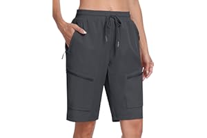 MoFiz Womens 10" Long Shorts for Women Knee Length Quick Dry Women Hiking Cargo Athletic Travel Golf Shorts with Zip Pockets