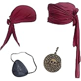 BEDJIMI Pirate Costume Accessories for Men Halloween Cosplay Pirate Bandana Sash Headwrap Medieval Party Outfit Adult