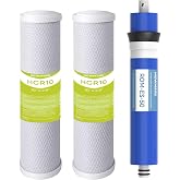 FX12P, FX12M, TFM-24 RO Water Filter Set Fit for GE GXRM10RBL GXRM10G | Replacement Set Fit for RO System - 2 x Activated Carbon Block Filters, 1 x 50 GPD Reverse Osmosis Membrane Filter