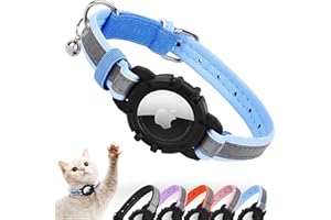 Reflective AirTag Cat Collar, FEEYAR Integrated Air Tag Cat Collar for Apple, Leather GPS Cat Collar with AirTag Holder and Bell [Blue], Tracker Cat Collars for Girl Boy Cats, Kittens and Puppies